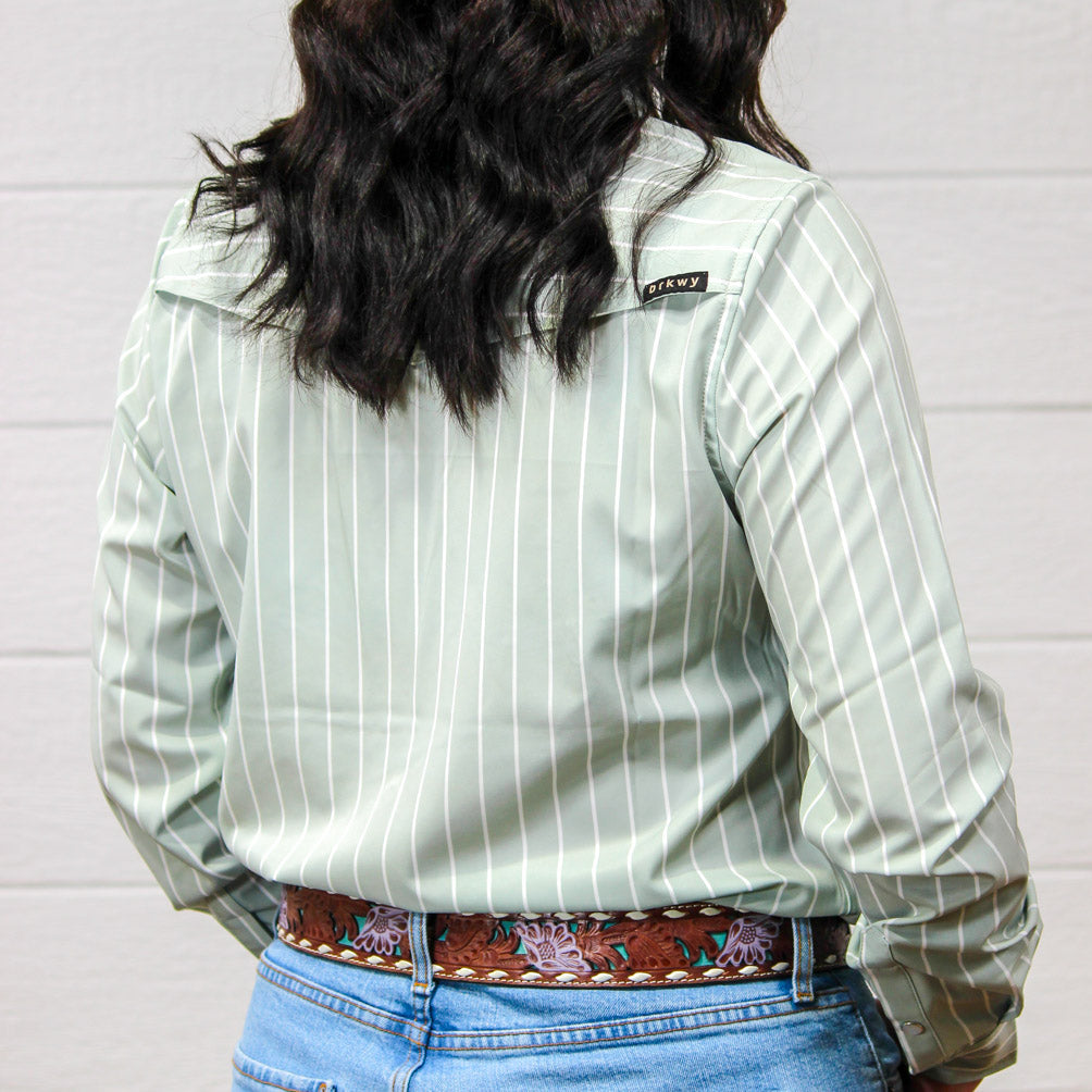 Green stripped shirt on white background 